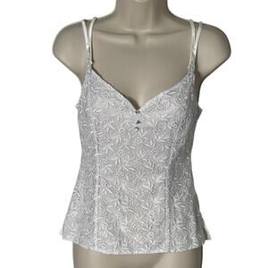 Lise‎ Charmel White Lace Stretch Camisole Rhinestone Size 10 US